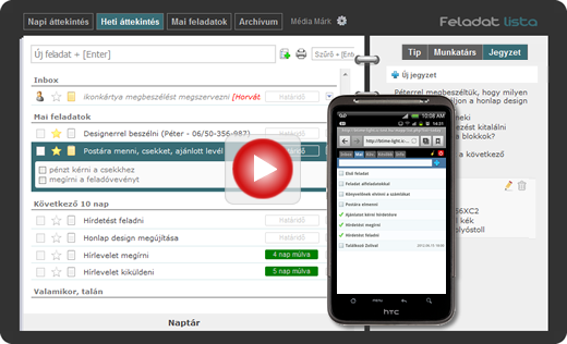 feladatlista képernyőkép, videó
